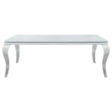 Carone White/Chrome Rectangular Glass Top Dining Table by Coaster at Eve Furniture