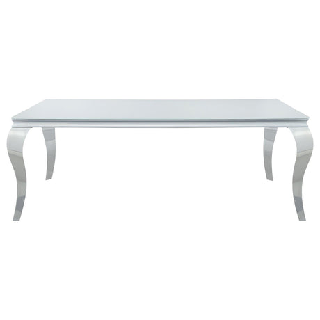 Carone White/Chrome Rectangular Glass Top Dining Table by Coaster at Eve Furniture