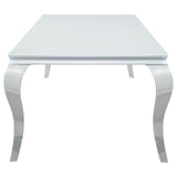 Carone White/Chrome Rectangular Glass Top Dining Table by Coaster at Eve Furniture
