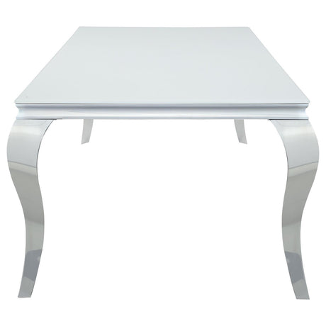 Carone White/Chrome Rectangular Glass Top Dining Table by Coaster at Eve Furniture