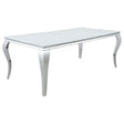 Carone White/Chrome Rectangular Glass Top Dining Table by Coaster at Eve Furniture