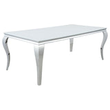 Carone White/Chrome Rectangular Glass Top Dining Table by Coaster at Eve Furniture