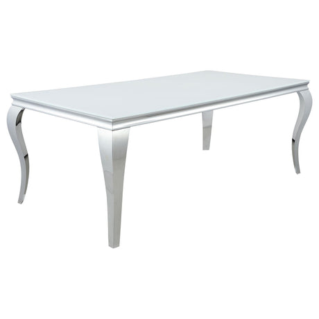 Carone White/Chrome Rectangular Glass Top Dining Table by Coaster at Eve Furniture