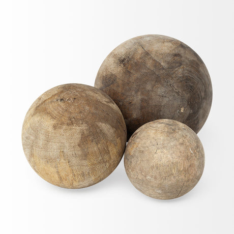 Carrick (Set of 3) Natural Wood Decorative Spheres by Mercana at Eve Furniture
