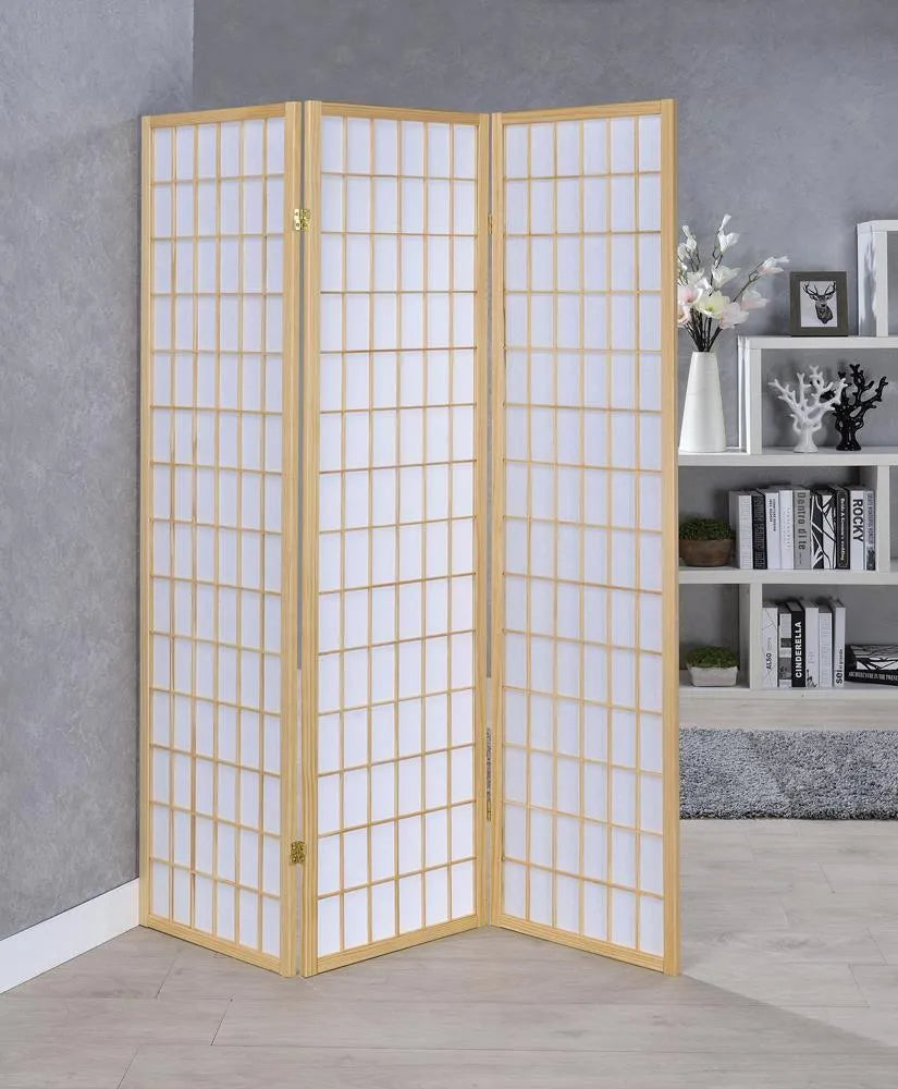 Carrie Natural/White 3-Panel Folding Screen by Coaster at Eve Furniture