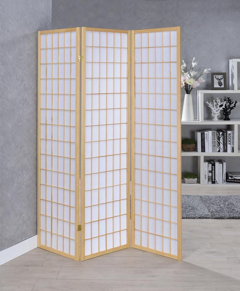 Carrie Natural/White 3-Panel Folding Screen by Coaster at Eve Furniture