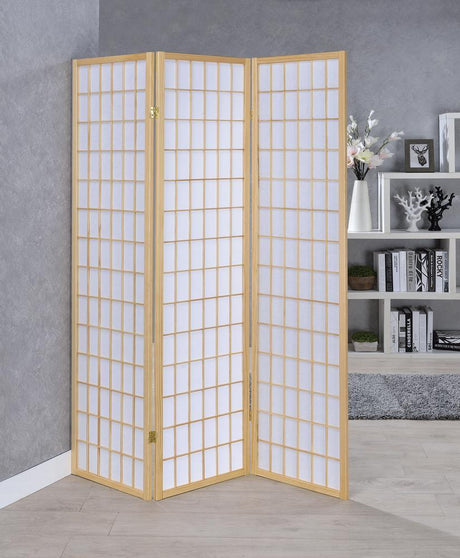Carrie Natural/White 3-Panel Folding Screen by Coaster at Eve Furniture