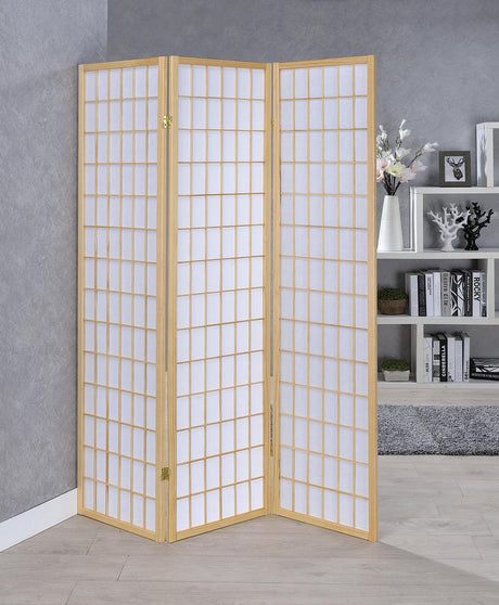 Carrie Natural/White 3-Panel Folding Screen by Coaster at Eve Furniture