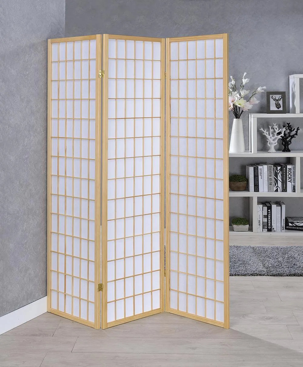 Carrie Natural/White 3-Panel Folding Screen by Coaster at Eve Furniture