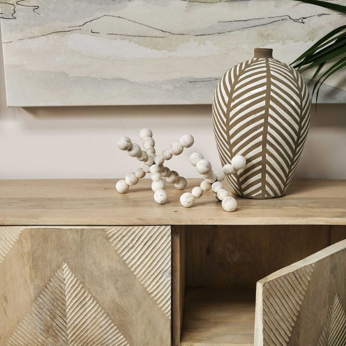 Carrollton II (Large) 9L x 9W Off-White Geometric Wood Ball Jack by Mercana at Eve Furniture
