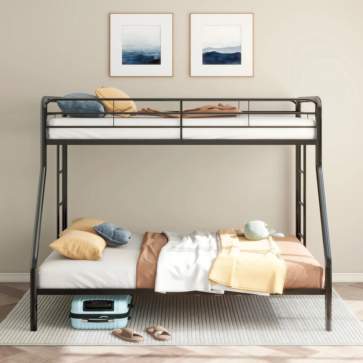 Carson Glossy Black Metal Twin Over Full Bunk Bed by Coaster at Eve Furniture