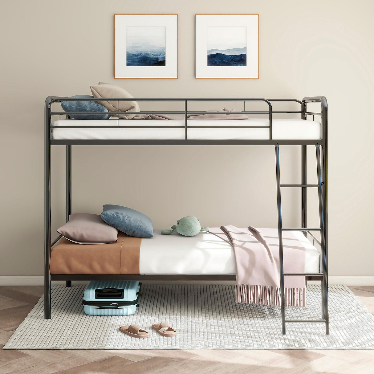 Carson Glossy Black Metal Twin Over Twin Bunk Bed by Coaster at Eve Furniture