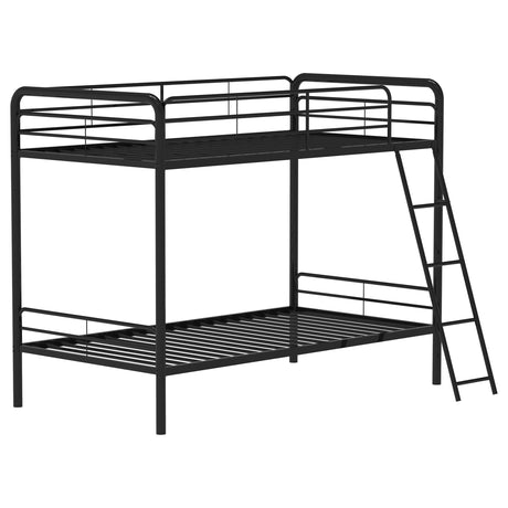 Carson Glossy Black Metal Twin Over Twin Bunk Bed by Coaster at Eve Furniture