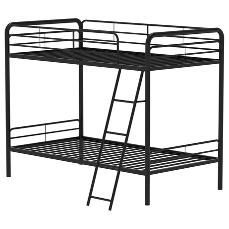 Carson Glossy Black Metal Twin Over Twin Bunk Bed by Coaster at Eve Furniture