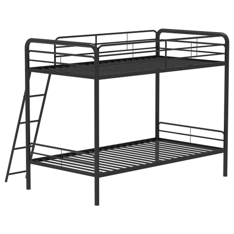 Carson Glossy Black Metal Twin Over Twin Bunk Bed by Coaster at Eve Furniture