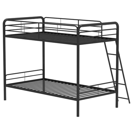 Carson Glossy Black Metal Twin Over Twin Bunk Bed by Coaster at Eve Furniture