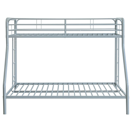 Carson Glossy Silver Metal Twin Over Full Bunk Bed by Coaster at Eve Furniture