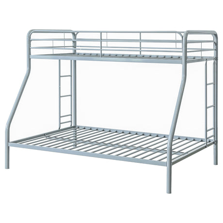 Carson Glossy Silver Metal Twin Over Full Bunk Bed by Coaster at Eve Furniture