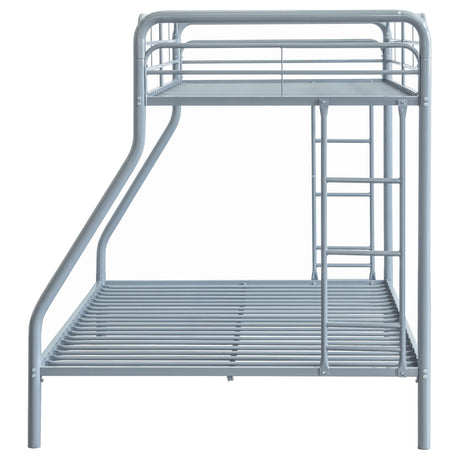 Carson Glossy Silver Metal Twin Over Full Bunk Bed by Coaster at Eve Furniture