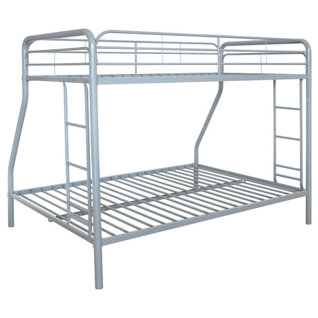 Carson Glossy Silver Metal Twin Over Full Bunk Bed by Coaster at Eve Furniture