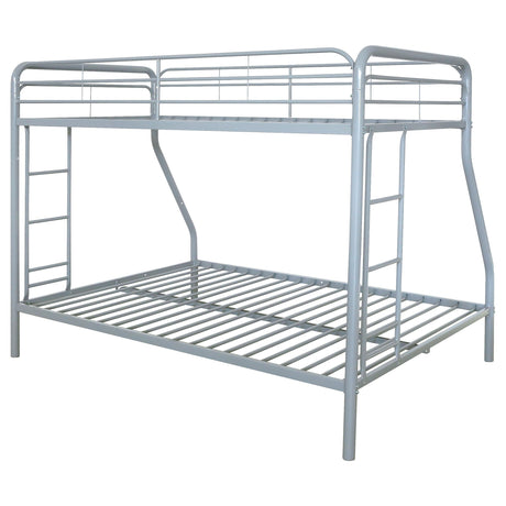 Carson Glossy Silver Metal Twin Over Full Bunk Bed by Coaster at Eve Furniture