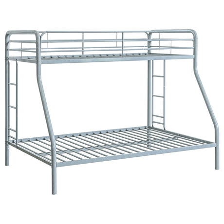 Carson Glossy Silver Metal Twin Over Full Bunk Bed by Coaster at Eve Furniture