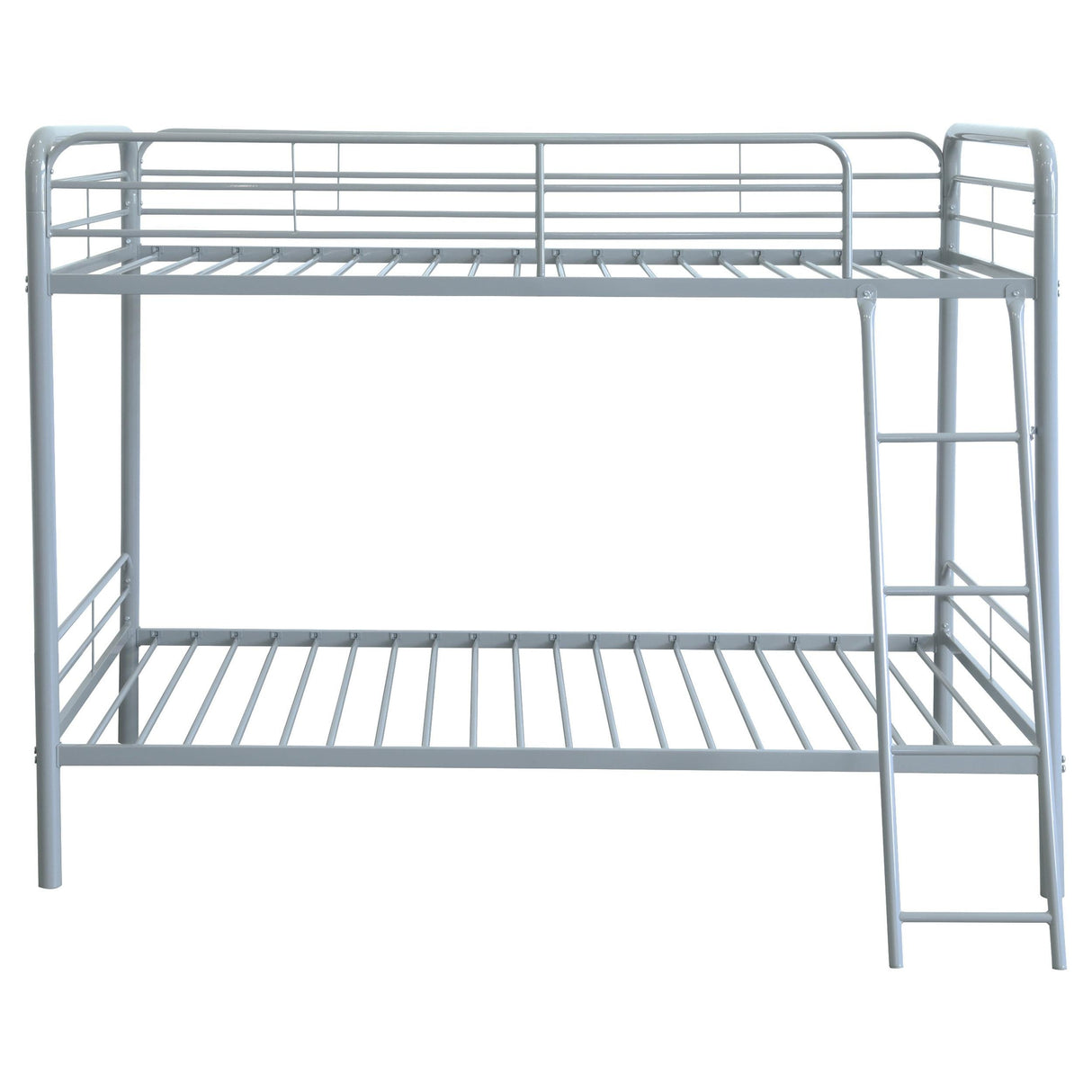 Carson Glossy Silver Metal Twin Over Twin Bunk Bed by Coaster at Eve Furniture