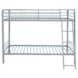 Carson Glossy Silver Metal Twin Over Twin Bunk Bed by Coaster at Eve Furniture