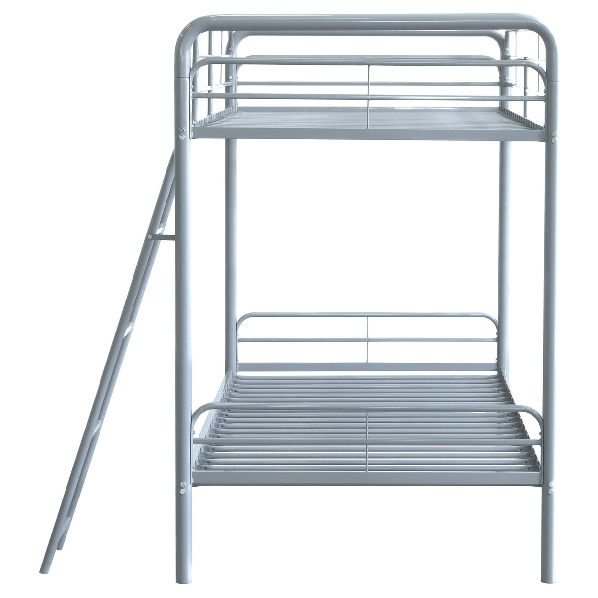 Carson Glossy Silver Metal Twin Over Twin Bunk Bed by Coaster at Eve Furniture