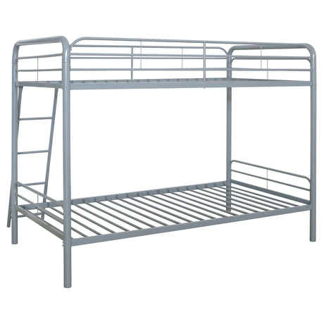 Carson Glossy Silver Metal Twin Over Twin Bunk Bed by Coaster at Eve Furniture