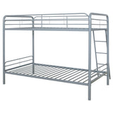 Carson Glossy Silver Metal Twin Over Twin Bunk Bed by Coaster at Eve Furniture