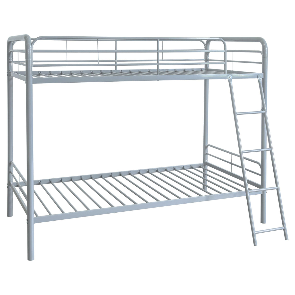 Carson Glossy Silver Metal Twin Over Twin Bunk Bed by Coaster at Eve Furniture