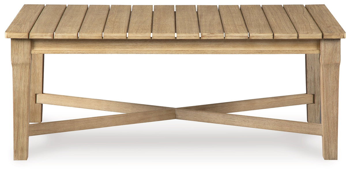Carter Hall Beige Outdoor Coffee Table by Ashley at Eve Furniture