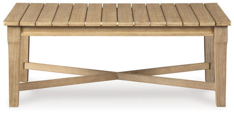 Carter Hall Beige Outdoor Coffee Table by Ashley at Eve Furniture