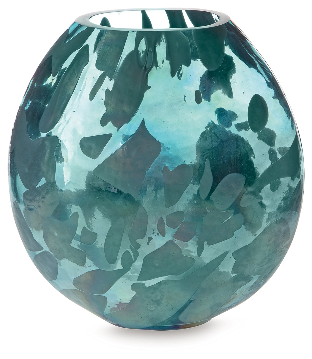 Cartshaw Iridescent Teal Vase by Ashley at Eve Furniture