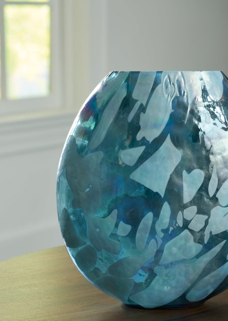 Cartshaw Iridescent Teal Vase by Ashley at Eve Furniture