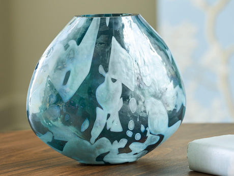 Cartshaw Iridescent Teal Vase by Ashley at Eve Furniture