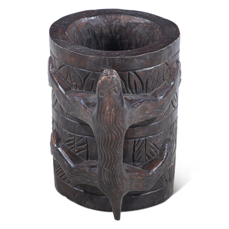 Carved Wooden Tibbati Pot with Handle by Home Trends & Design at Eve Furniture