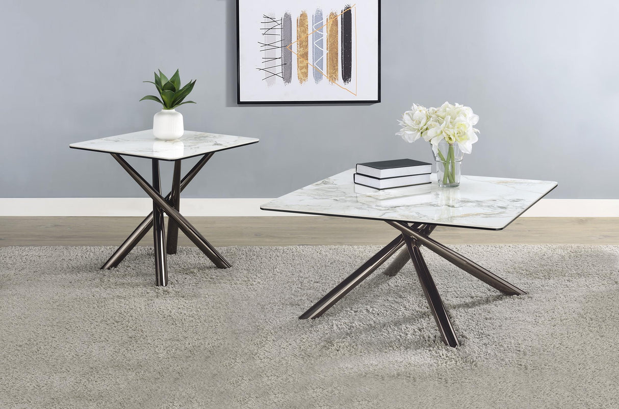 Carvell Mirage White Square Sintered Stone Top End Table by Coaster at Eve Furniture