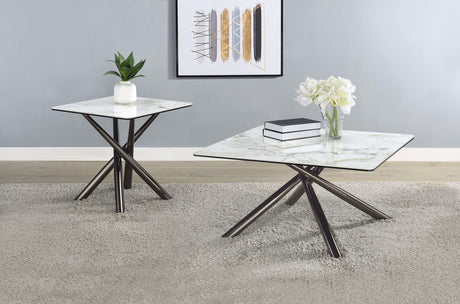 Carvell Mirage White Square Sintered Stone Top End Table by Coaster at Eve Furniture