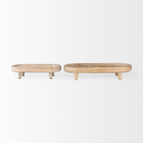 Carver Set of 2 Oblong White Washed Wood Footed Trays by Mercana at Eve Furniture
