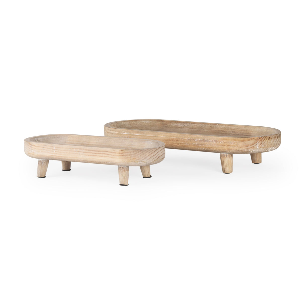 Carver Set of 2 Oblong White Washed Wood Footed Trays by Mercana at Eve Furniture