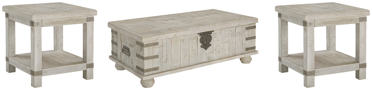 Carynhurst Coffee Table with 2 End Tables in White Wash Gray by Ashley at Eve Furniture