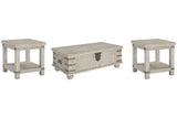 Carynhurst White Wash Gray Coffee Table and 2 End Tables by Ashley at Eve Furniture