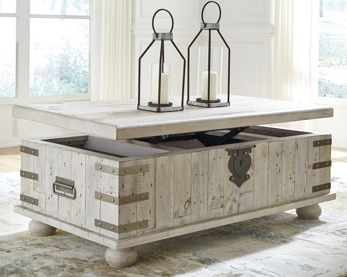 Carynhurst White Wash Gray Coffee Table with Lift Top by Ashley at Eve Furniture