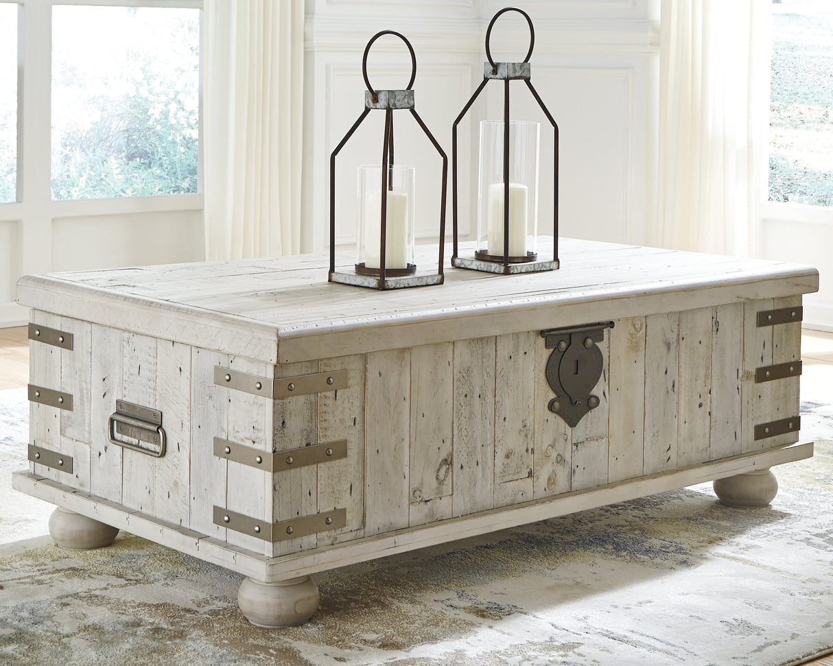 Carynhurst White Wash Gray Coffee Table with Lift Top by Ashley at Eve Furniture