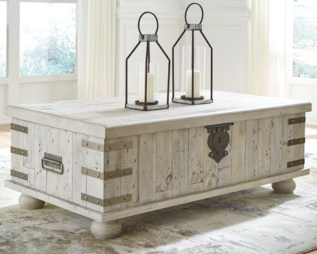 Carynhurst White Wash Gray Coffee Table with Lift Top by Ashley at Eve Furniture