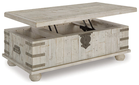 Carynhurst White Wash Gray Coffee Table with Lift Top by Ashley at Eve Furniture