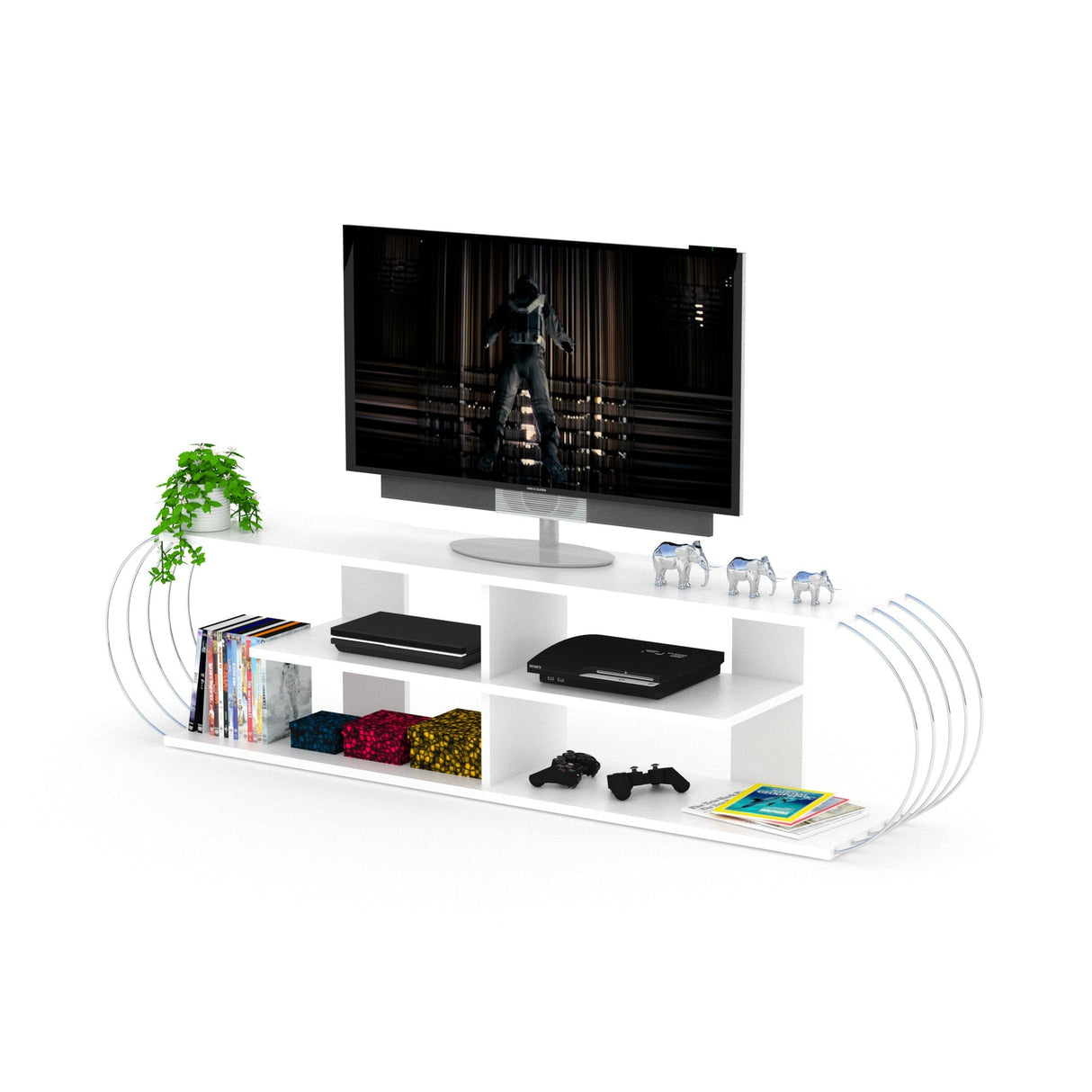 Case Tv Stand Walnut-Chrome by Furnia at Eve Furniture