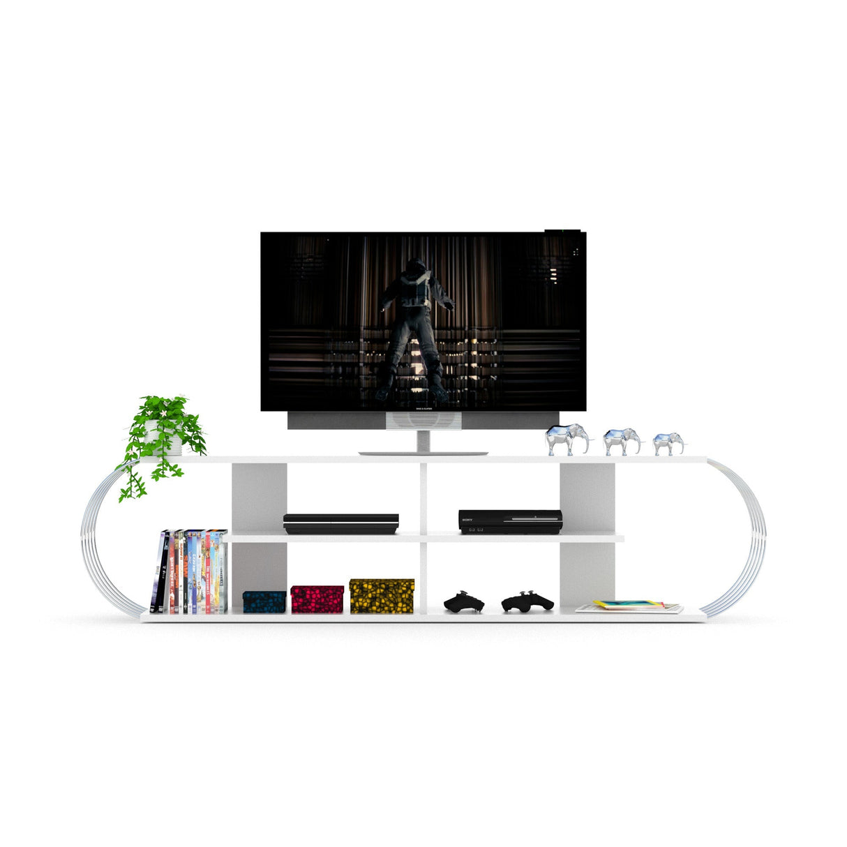 Case Tv Stand Walnut-Chrome by Furnia at Eve Furniture